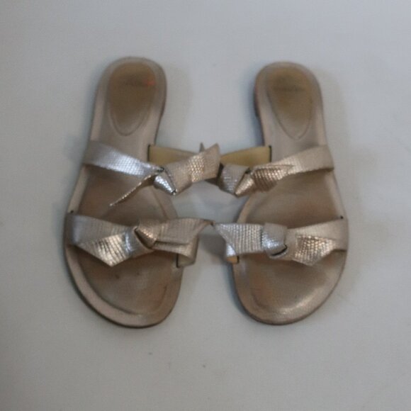 Womens Alexandre Birman Gold Leather Tie Knot Flat Slide Sandals 37 1/2/US 7.5 - Picture 1 of 7